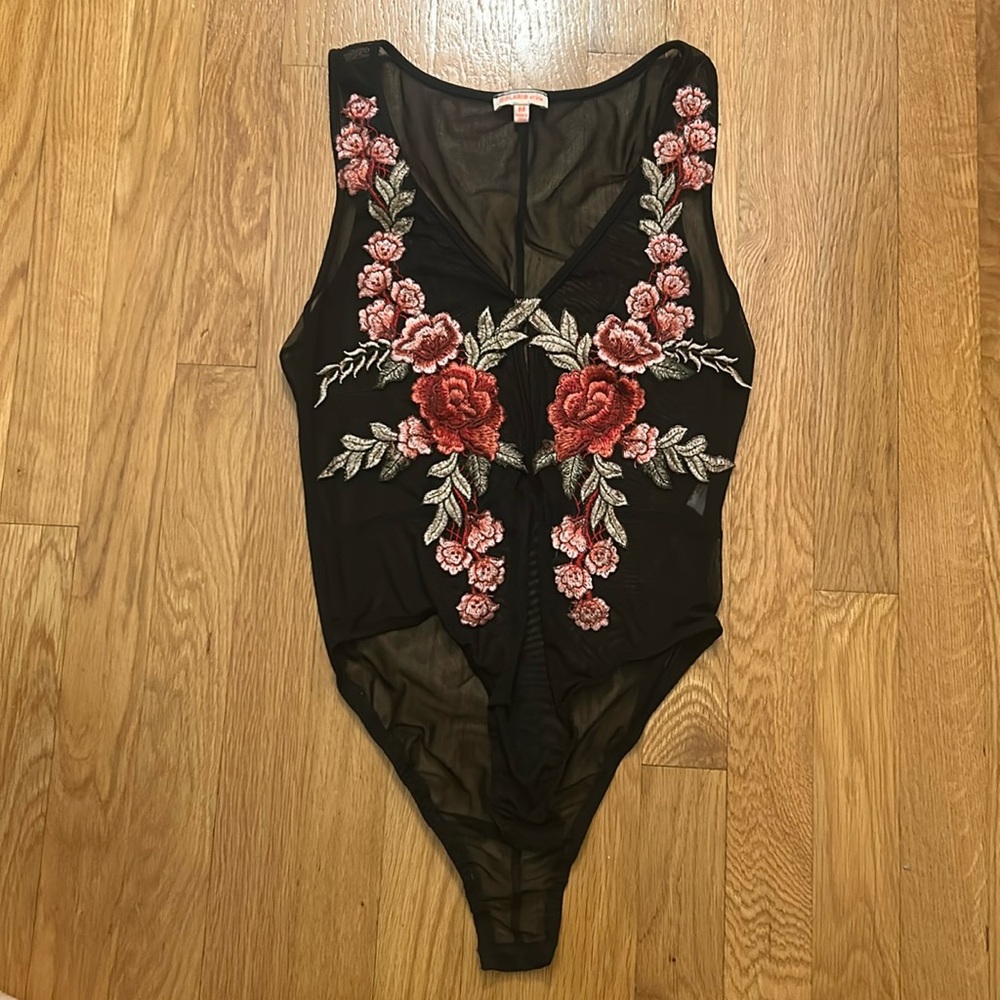 Black roses bodysuit, mesh
